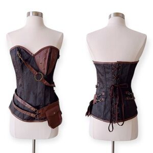 Steampunk Corset Utility Belt Pouch Brown Lace Up Charmian XL Cosplay Festival
